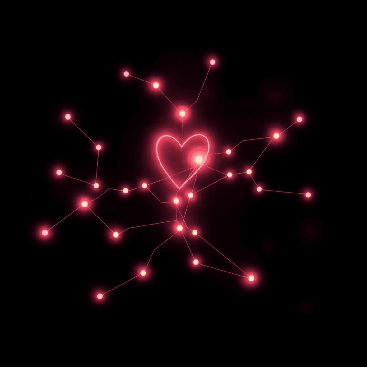 Abstract digital illustration of glowing interconnected nodes and lines forming a vibrant network with warm reds and purples on a dark background.