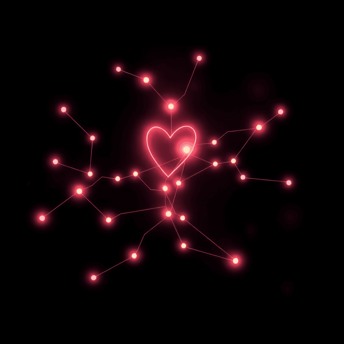 Abstract digital illustration of glowing interconnected nodes and lines forming a vibrant network with warm reds and purples on a dark background.